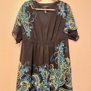Lane Bryant Black Tunic with Blue and Yellow Pattern